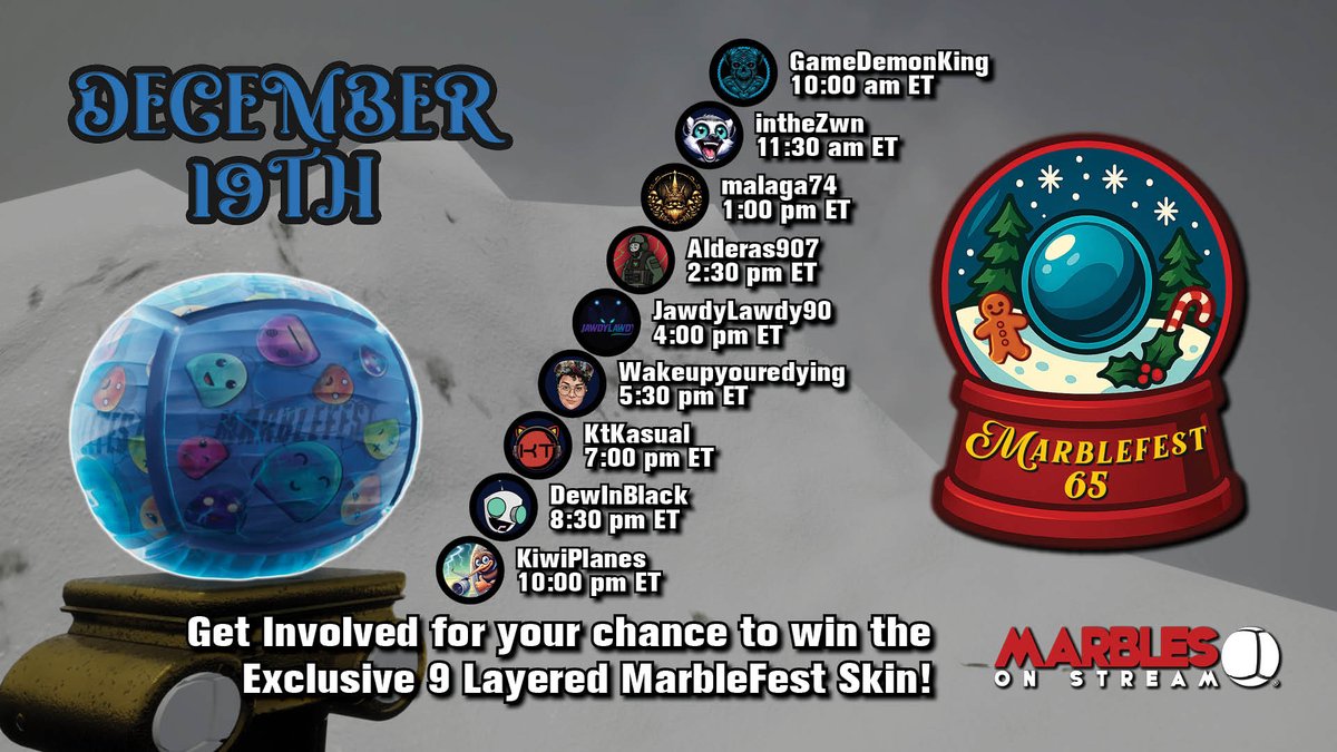 Day 5 of Marblefest 65 is HERE and this time the schedule is a little different than we're used too...

Enjoy the segments and races today!

#MarbleFest #GetInvolved