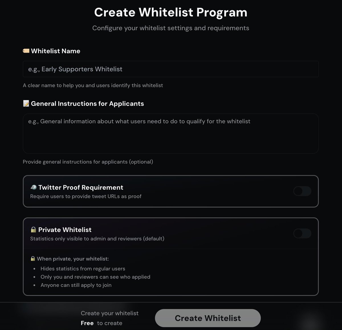 Launching with the right investors probably matters more now than ever. 

Between bots, snipers, low-quality holders rotating their investments in a few minutes. 

YOU WANT TO SELECT WHO GETS IN. 

Build your whitelist prior to launching.

Start yours > sapien.gg/whitelist