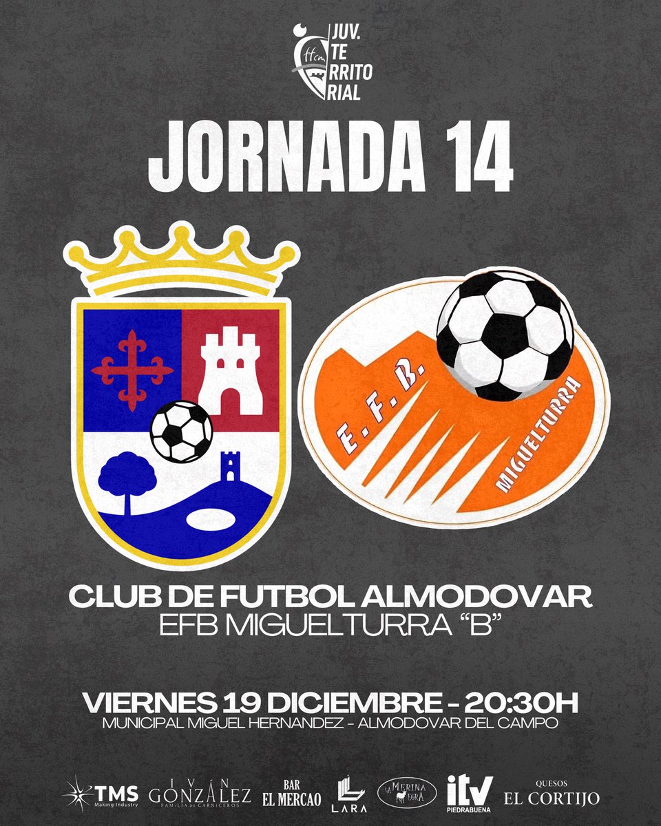 🏃𝐉𝐔𝐕𝐄𝐍𝐈𝐋

🏆 Jornada 14
🆚 EFB Miguelturra 
🗓️ 19 Diciembre
⏰ 20:30H
🏟️ Miguel Hernández
🏠 Almodóvar del Campo

🪪 Socios: Gratis

🎟️ Entrada única: 3€