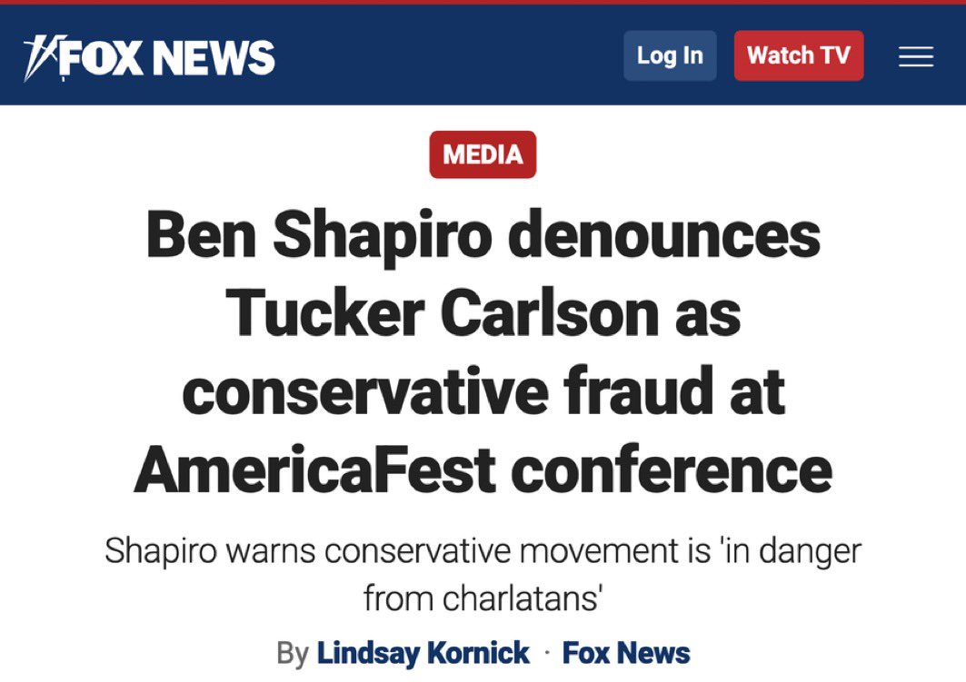 JewishWarrior13's tweet image. ⭕ FINALLY! Fox News covered @benshapiro's speech last night, and now they are not afraid to put Carlson’s name on their network site.