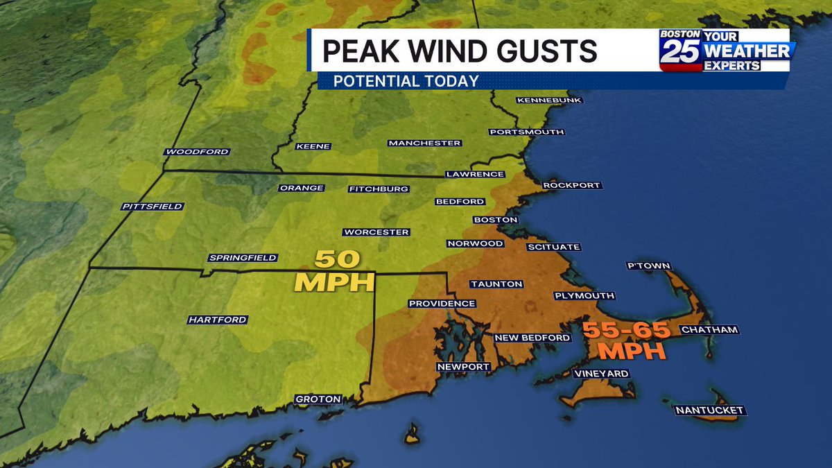 ShiriSpear's tweet image. Warm, wet &amp;amp; windy today. Peak wind damage threat will run from 10 AM - 3 PM.

@boston25 #mawx #newengland #capecod #boston