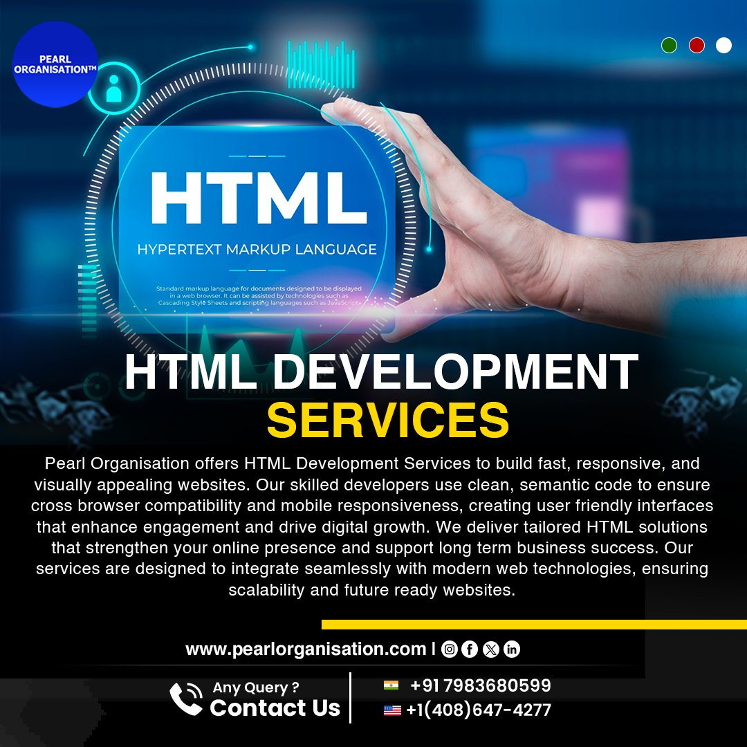 pearlorgs's tweet image. Build fast, responsive, and visually engaging websites with clean, semantic HTML. 
.
.
🌐 pearlorganisation.com
📞 Contact Us : +91 7983680599 , +1(408) 647-4277
.
.
#PearlOrganisationReviews #HTMLDevelopment #WebDesign #ResponsiveWebsites #FrontendDevelopment #CleanCode