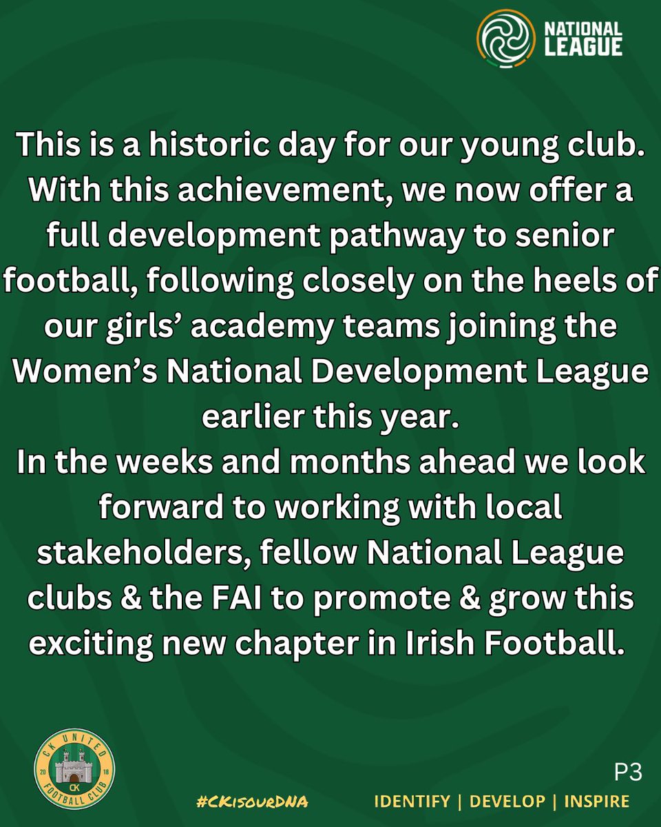 ckutdfc's tweet image. Our #FirstTeamDream becomes a reality 

CK United are proud to announce their inclusion to the FAI National league in 2026

#IdentifyDevelopInspire | #CKisourDNA | #firstteam