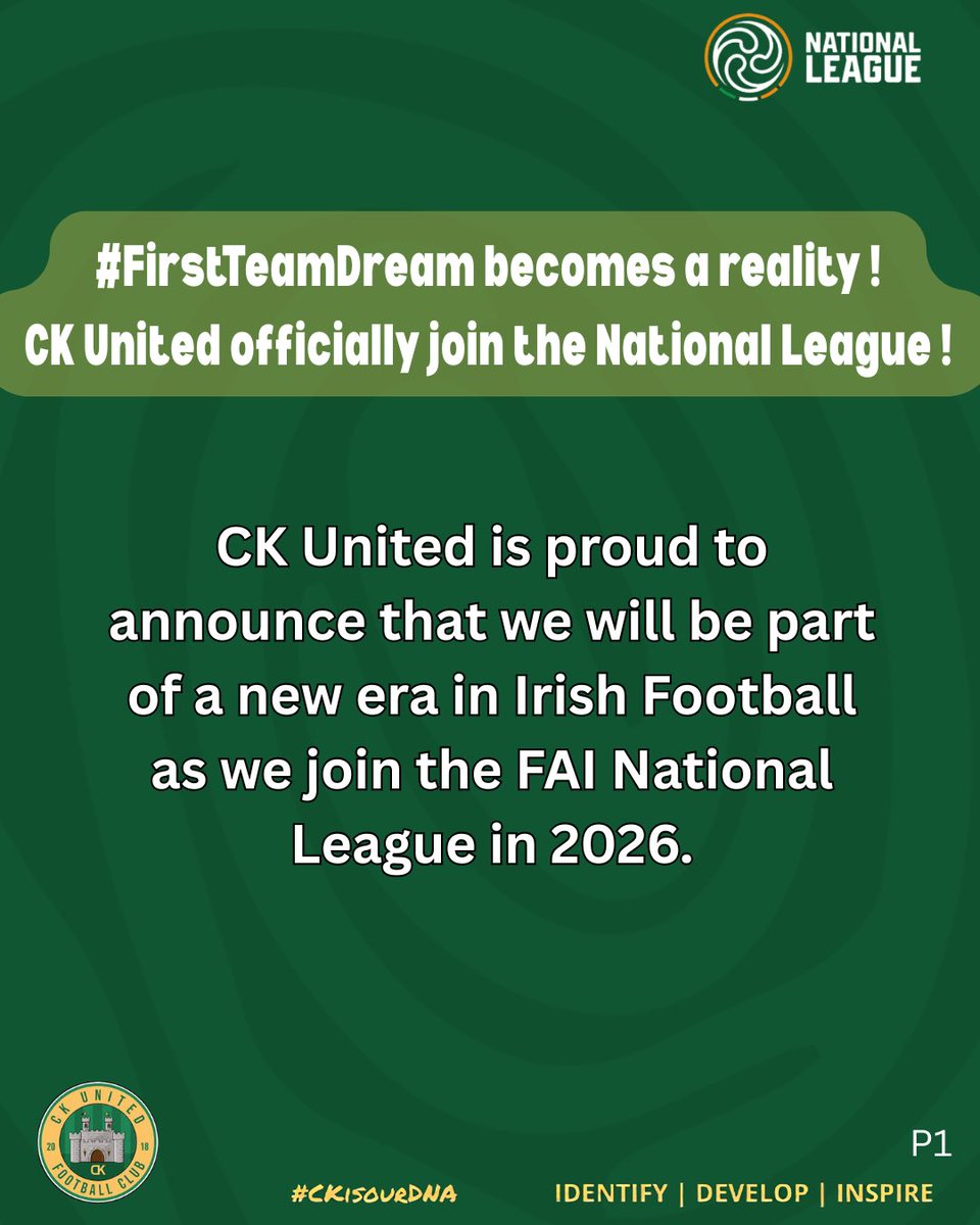 ckutdfc's tweet image. Our #FirstTeamDream becomes a reality 

CK United are proud to announce their inclusion to the FAI National league in 2026

#IdentifyDevelopInspire | #CKisourDNA | #firstteam