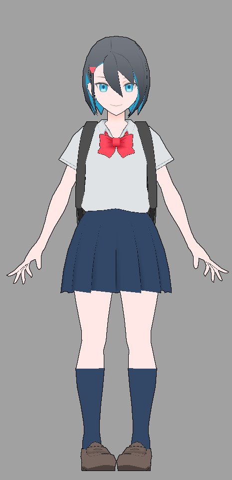 次作るゲームの主人公ちゃん（予定）の3Dモデル
真正面の画像でわかりづらいけどリュック背負ってる