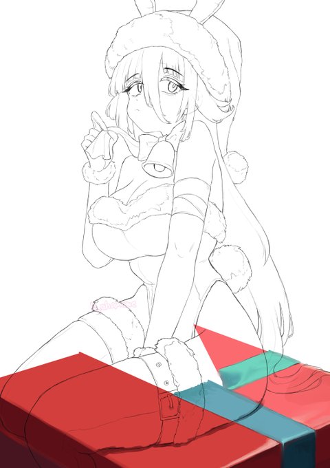 wip 去年描いたサンタたえちゃんに色塗ります