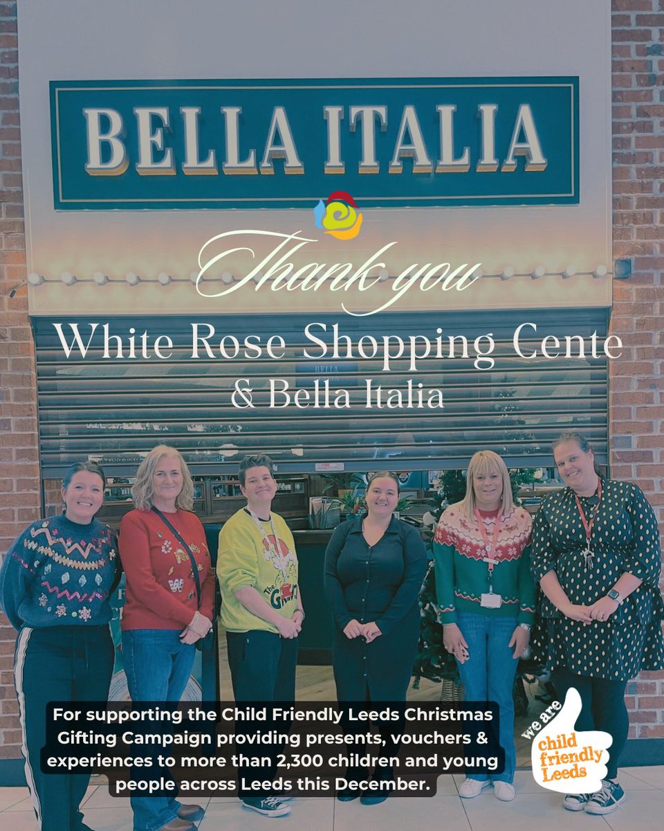 Child_Leeds's tweet photo. Thank you to our business partners for supporting the #ChildFriendly Leeds Christmas Gifting Campaign.
👏🏼 @TheGSAL
👏🏼 @LloydsBank
👏🏼 White Rose Shopping @LandsecGroup
👏🏼 @TrinityLeeds
This December presents & vouchers were donated to more than 2,300 children & young people. https://t.co/efuH8jd8dB