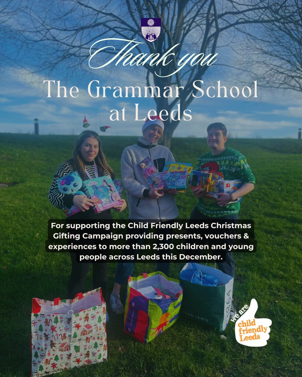 Child_Leeds's tweet photo. Thank you to our business partners for supporting the #ChildFriendly Leeds Christmas Gifting Campaign.
👏🏼 @TheGSAL
👏🏼 @LloydsBank
👏🏼 White Rose Shopping @LandsecGroup
👏🏼 @TrinityLeeds
This December presents & vouchers were donated to more than 2,300 children & young people. https://t.co/efuH8jd8dB