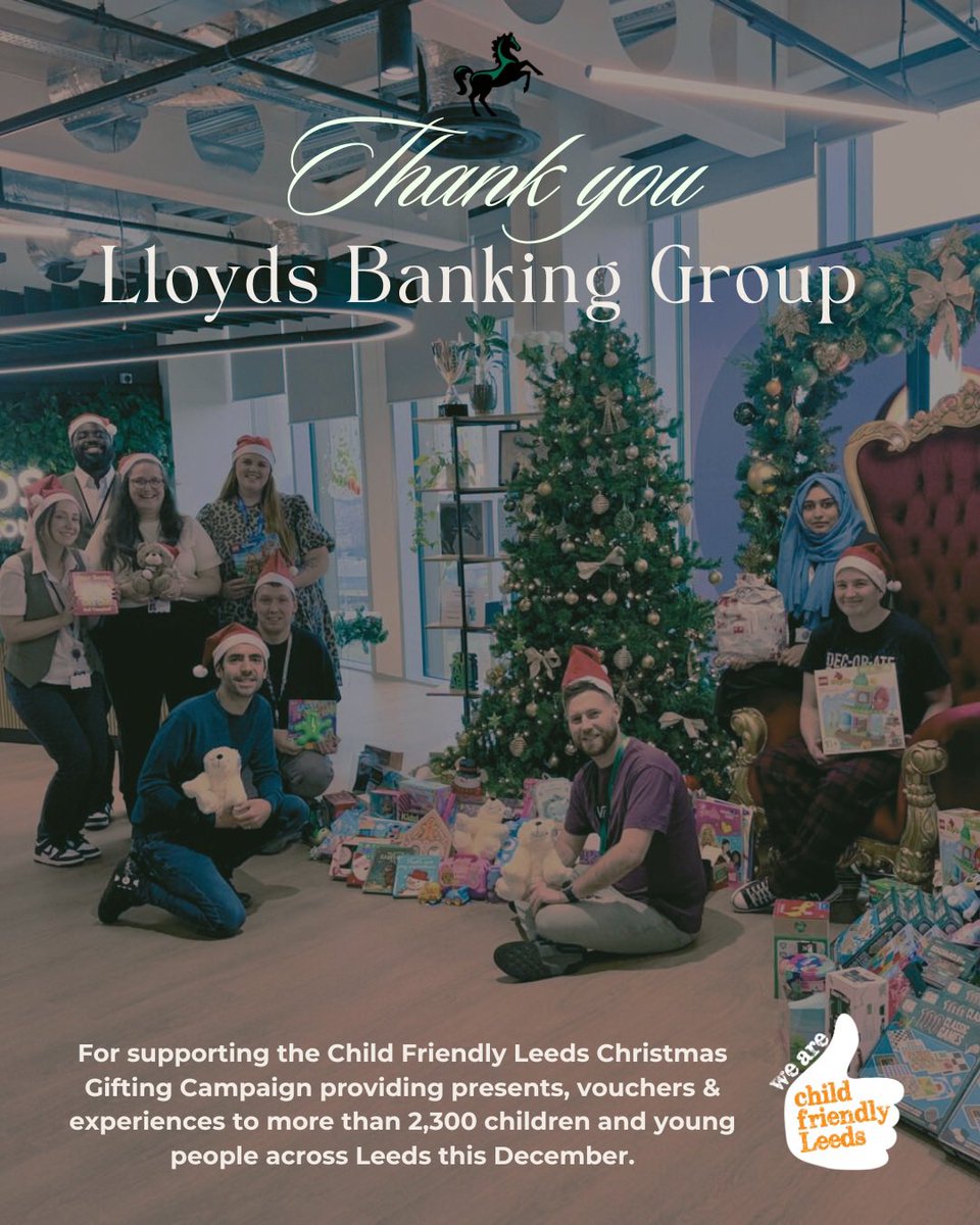 Child_Leeds's tweet photo. Thank you to our business partners for supporting the #ChildFriendly Leeds Christmas Gifting Campaign.
👏🏼 @TheGSAL
👏🏼 @LloydsBank
👏🏼 White Rose Shopping @LandsecGroup
👏🏼 @TrinityLeeds
This December presents & vouchers were donated to more than 2,300 children & young people. https://t.co/efuH8jd8dB