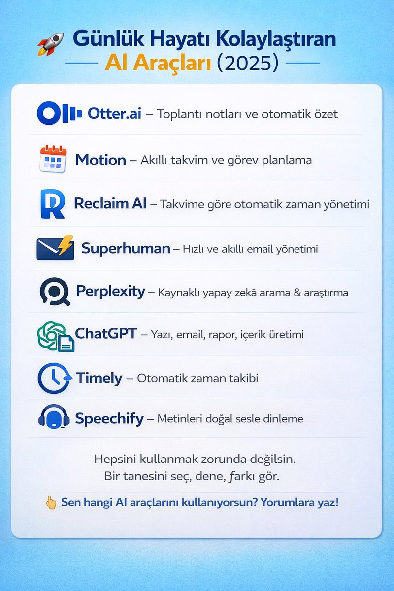 gketcoder's tweet image. Günlük hayatı kolaylaştıran AI araçları. Kaydedin lazım olur 👇