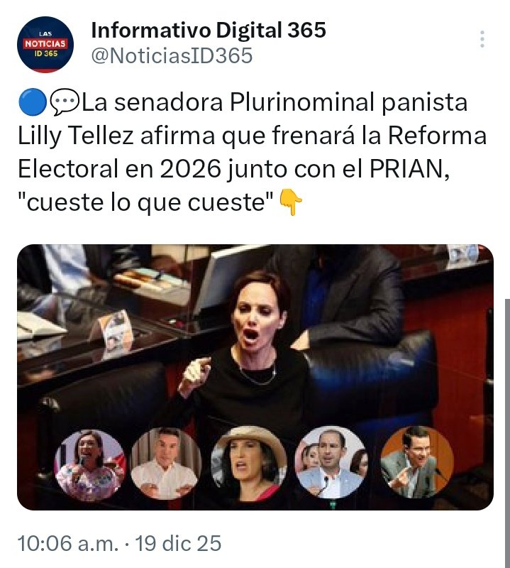 Es normal que <a href="/LillyTellez/">Lilly Téllez</a> vote en contra de la #ReformaElectoral.

Sin pluris se queda sin chamba, la única elección que ganó fue gracias a Morena. De ahí nunca ha ganado en las urnas, ni ganará 😆