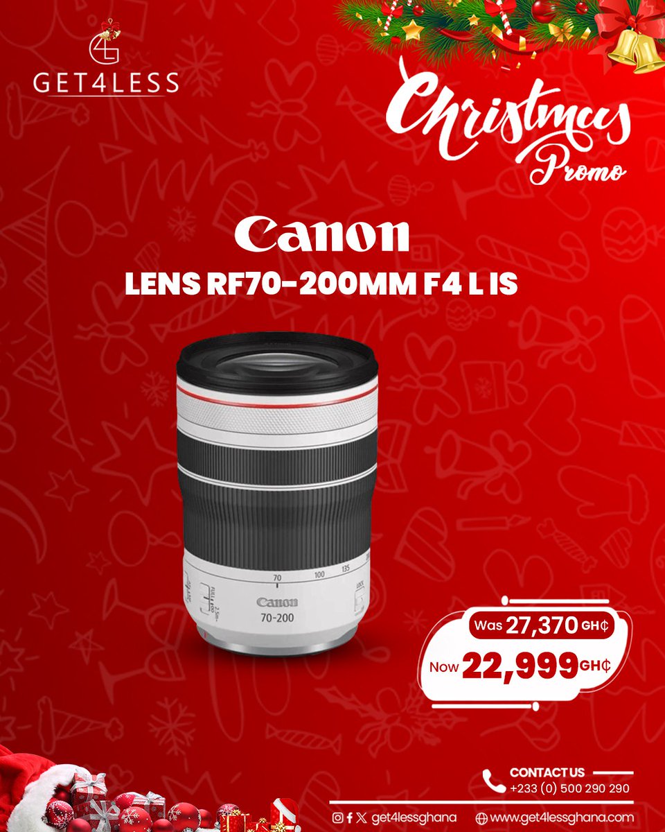 Get4lessGhana's tweet photo. ๐โจ Sharpen your shots this Christmas with premium lenses from Get4Less๐ธ Capture every moment clear, crisp, and professional this festive season. #Get4lessghana #ChristmasPromo #Canon #Lens #PhotographyGear #CameraAccessories #Sale #Ghana #onlineshopping #explore #fyp https://t.co/83D42fdY5K