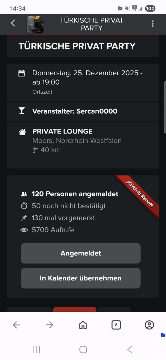 Dostlar Almanya moers şehrinde organize ettiğimiz Türk swinger partimize simdiye kadar 120 kisi kaydolmustur 50 kisi kriterlerlere uymadığı icin alınmamıştır Alımlar devam etmektedir!partimize ciftler ve tek bayanlar girebilir!Tek erkek almiyoruz!ilgi ve alaka icin teşekkürler