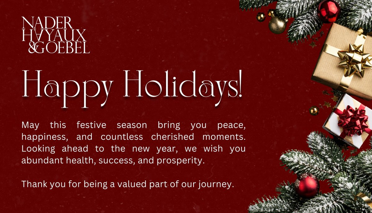 Nader, Hayaux &amp; Goebel extends its warmest wishes for a festive season filled with peace and happiness.
We thank our clients, colleagues and partners for their trust and collaboration. We look forward to another year of shared success.

#HappyHolidays