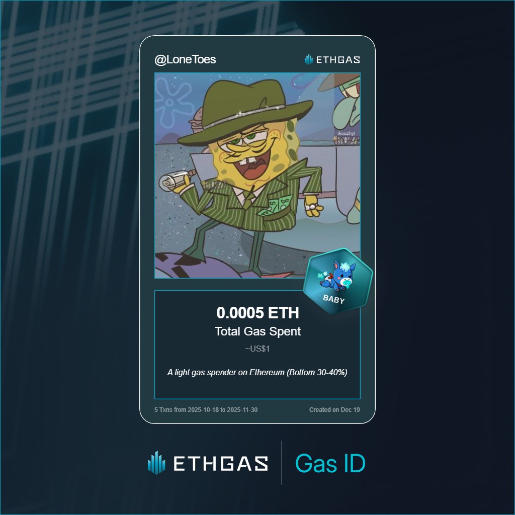 LoneToes's tweet photo. Discovered my Gas ID via ETHGas - turning my gas spend into rewards 🫘

As a Baby Jack, I've spent 0.0005 ETH on gas but earned 1 Beans back.

Get your Gas ID and Beans here: https://t.co/sWqXVaKOvI https://t.co/xonYgwFHy5