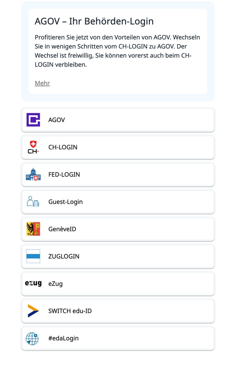 Welcome to Swiss bureaucracy, where every canton (area) has its own login. 😤 Like for real! One would not be enough for such a small country, <a href="/BR_Sprecher/">Bundesrat • Conseil fédéral • Consiglio federale</a>? <a href="/schweiz/">SCHWEIZ - SUISSE - SVIZZERA - SWITZERLAND</a> 

I can only imagine the state money wasted on all the individual solutions. 😔