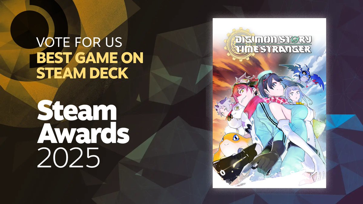 BandaiNamcoEU's tweet image. Digimon Story Time Stranger has been nominated for the "Best Game on Steam Deck" award!

Show your support and vote for it here: store.steampowered.com/steamawards/20…