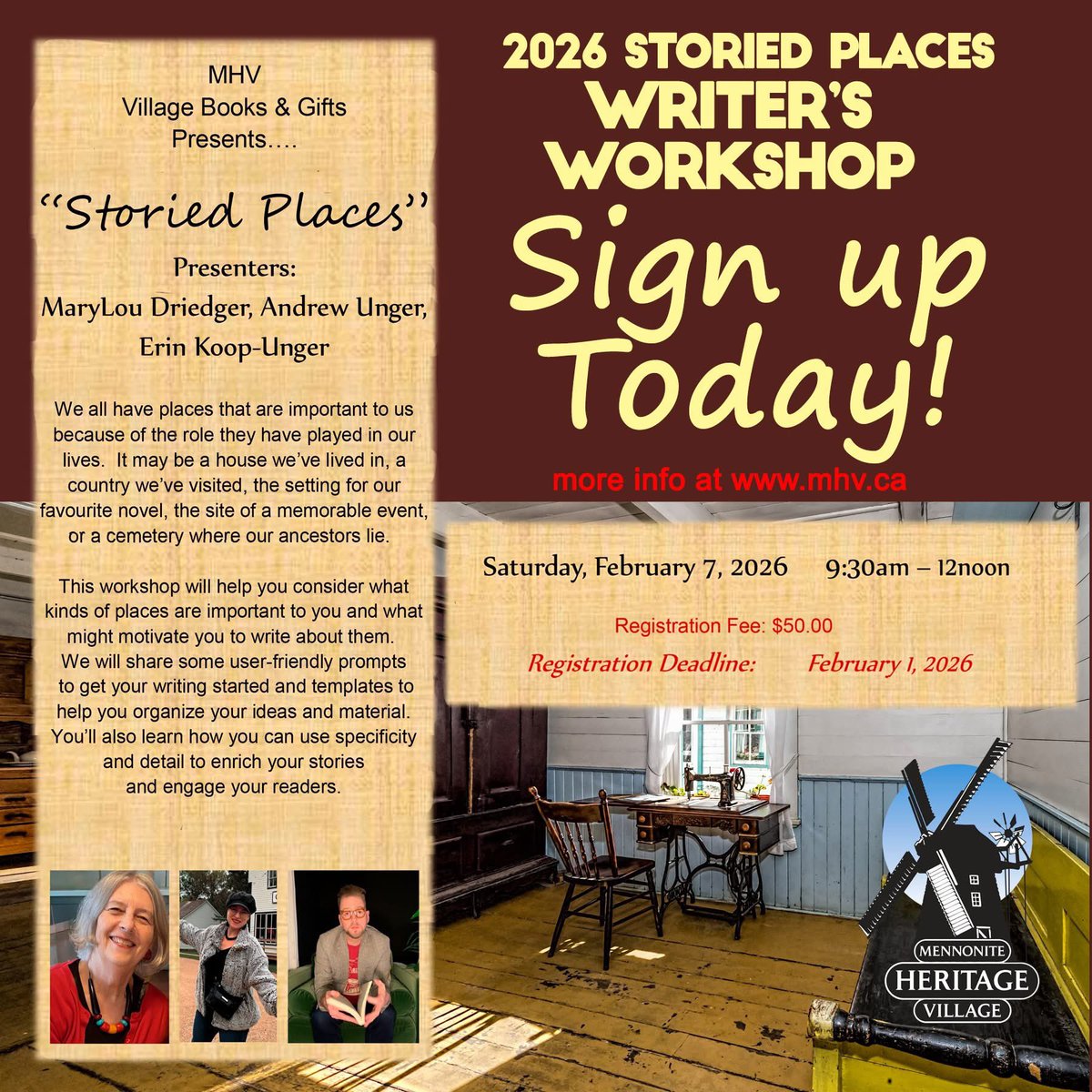 I’ll be presenting along with MaryLou Driedger and Erin Unger at this writer’s workshop. Hope to see you there!