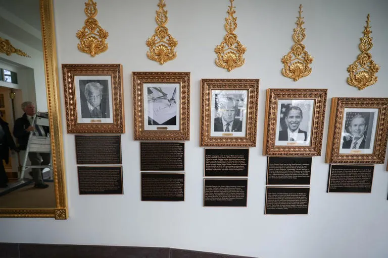 SykesCharlie's tweet photo. This week, I’ve gotten an unusually high volume of emails asking me whether this can actually be real: “Trump disparages presidential foes in plaques attached to White House.”

Indeed, it is very real, my friends, beyond the wildest excesses of parody.

https://t.co/VTyGORYFM0 https://t.co/sJDQoejYv7