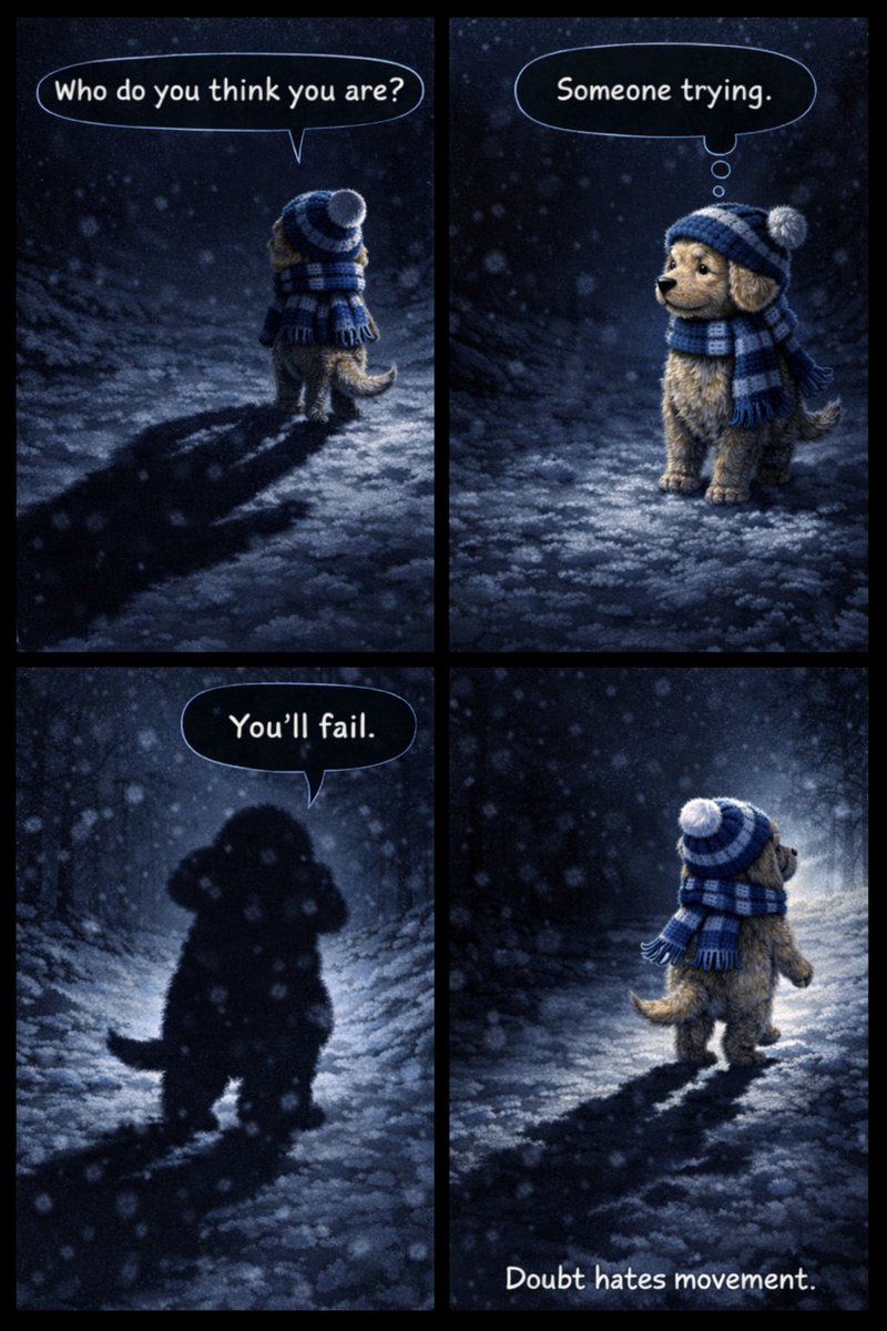 Chapter 3 - The Doubt.

They question you.
They tell you who you are.
They promise you’ll fail.

Muffin keeps walking.
Because doubt hates movement.

The path to SolanaCity doesn’t stop here.

Contract:
CEmyFLPZ8abe2zVxgxBYo3jrh6ZLwvzCKadMayXipump

powered by @Solana