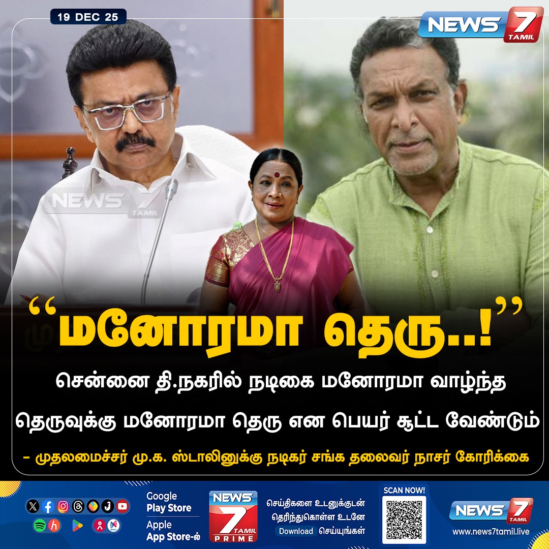 news7tamil's tweet image. “மனோரமா தெரு..!”

#Manorama | #Street | #TNagar | #Nassar | #MKStalin