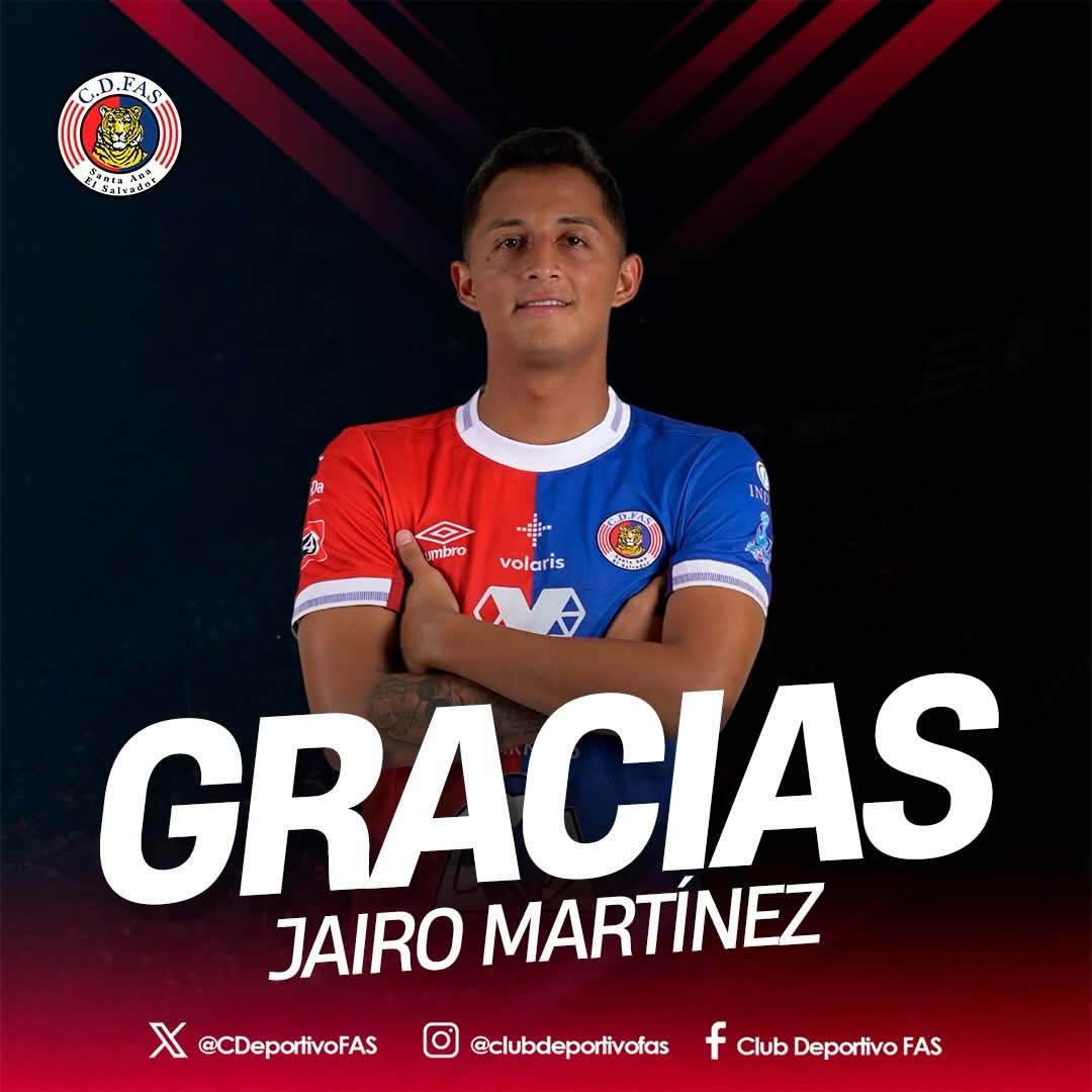 Primera Baja CD FAS. 

El jugador Jairo Martínez es la primera baja en CD FAS ya que terminó el contrato. 

Muchos éxitos Jairo en su vida profesional.