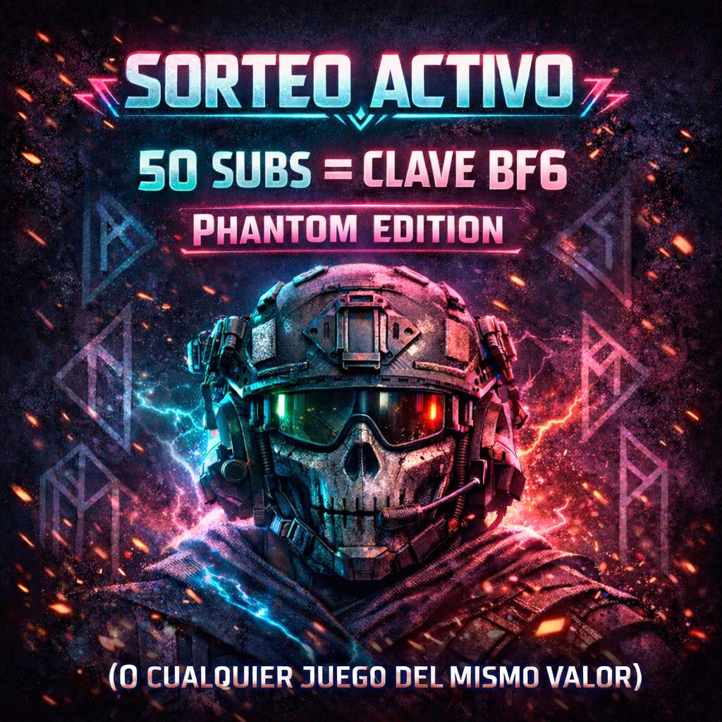 ⚔️ SORTEO ACTIVO ⚔️

50 SUBS = 🎁 Battlefield 6 – Phantom Edition  
(o el juego que tú elijas del mismo valor)

👉 Sub = participas automáticamente
twitch.tv/SkullerESP

⏰ Directos L–V desde las 20:00 🇪🇸

#TwitchES #Gaming #Battlefield6 #SORTEO