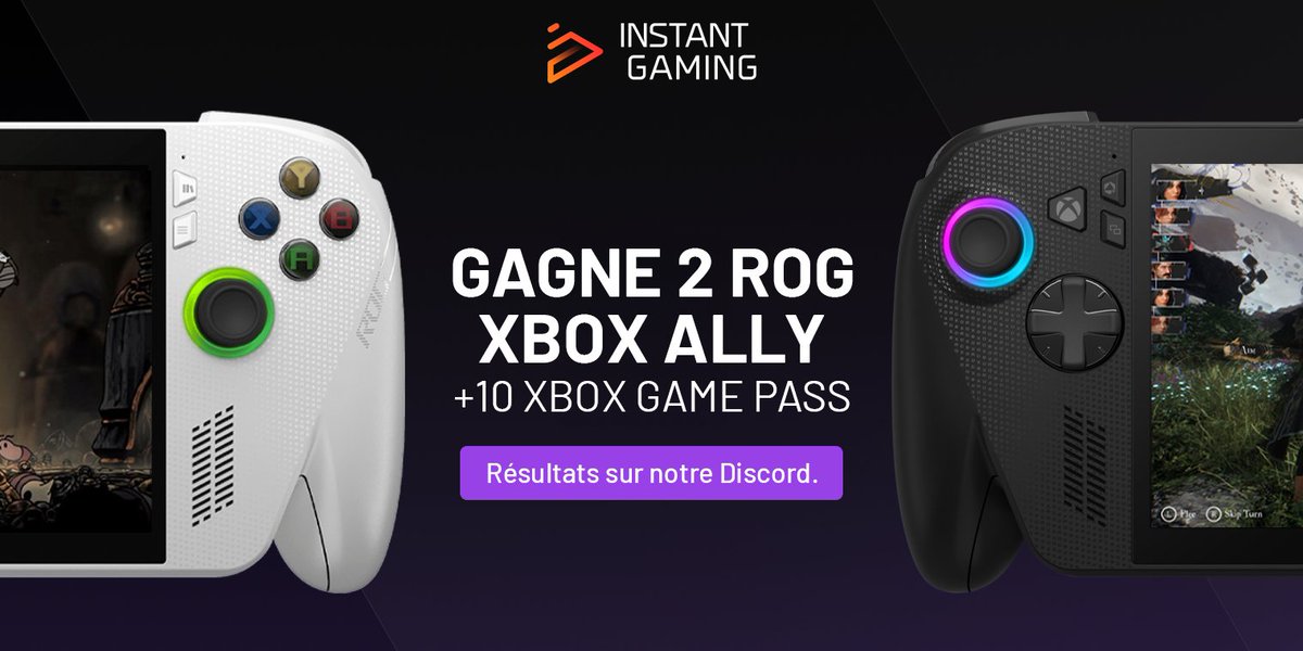 🏆 #CONCOURS 🏆

Je vous fais gagner une 1 ROG Xbox Ally + 1 ROG Xbox Ally X + 10 abonnements Xbox Game Pass avec Instant-Gaming ! (12 lots à gagner)

- RT + 💙 ce tweet
- Cliquez sur le lien pour participer:
bit.ly/3N8PU0R

TAS: 28/12 à 23:59

Bonne chance à tous !
