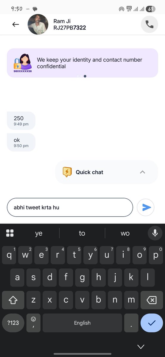 Rashu79's tweet photo. @rapidobikeapp Your Captain Name Ramji with vehicle No. RJ27PB7322, I booked a ride with fair 98 rupees but your messaged me to pay 250 instead of 98, after I refuse him he cancelled the ride immediately, is this your service? @udaipurtourisms @UdaipurPolice https://t.co/P7YreD4u8A