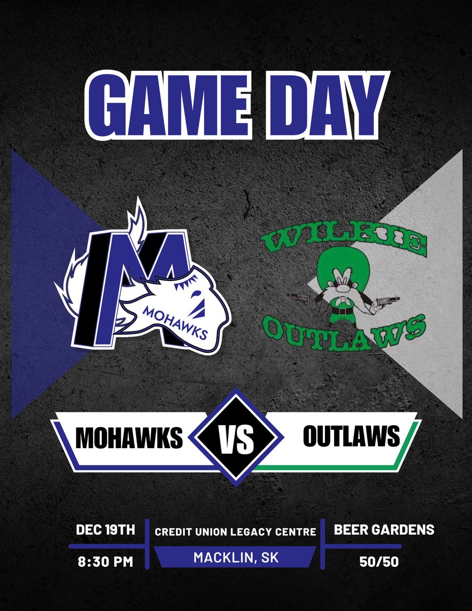 ⚫️⚪️🔵GAME DAY🔵⚪️⚫️

Last games of 2025 go this weekend! We have a Home &amp; Home matchup against the <a href="/WilkieOutlaws/">Wilkie Outlaws Hockey Club</a> .. Come on out tonight &amp; enjoy some Sr Hockey before the holidays 🎄🎅🏻