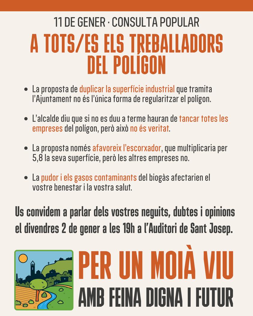 👷‍♀️👷 Treballes al polígon? Això t’afecta.

No és veritat que totes les empreses hagin de tancar.
No és veritat que aquesta sigui l’única solució.

👉 Sí que és veritat que el projecte només afavoreix l’escorxador i empitjora les condicions ambientals i de salut.