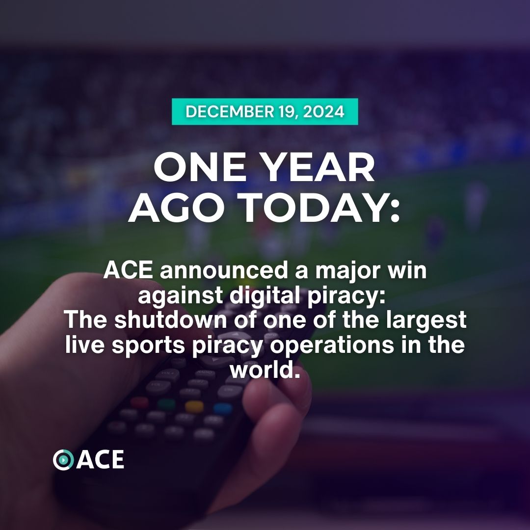 A year ago today, ACE announced a major win against digital piracy: the shutdown of one of the largest live sports piracy operations in the world. Based in Vietnam, this network spanned 138 domains and drew more than 812 million visits in just one year.

ACE's Larissa Knapp