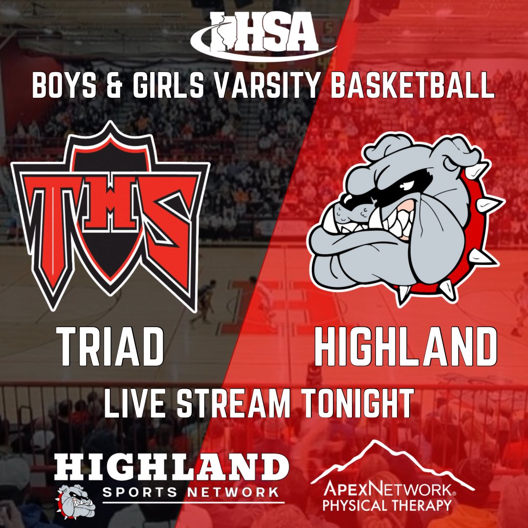 🏀⚫️Triad🔴vs🔴Highland⚫️
‼️MVC MEGA Night!
📺Watch FREE on Boxcast or Facebook
⏰Lady Bulldogs live stream begins at 5:45 PM - Boys Basketball broadcast will follow
📍at Highland High School
