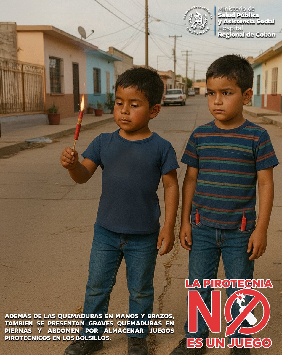 La Pirotecnia no es un Juego | Hospital Regional de Cobán

Además de las quemaduras en manos y brazos, los niños también presentan graves quemaduras en piernas y abdomen por almacenar juegos pirotécnicos en los bolsillos.