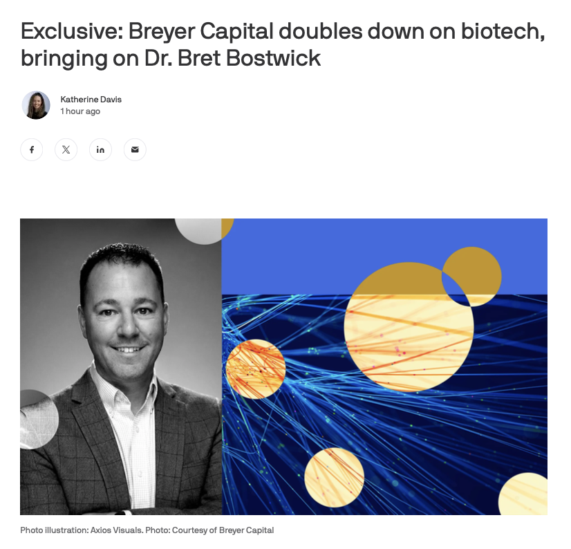 today we are excited to announce the appointment of Dr. Bret Bostwick as Venture Advisor at Breyer C