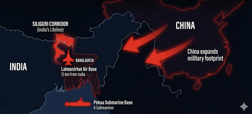 🚨China Establishing Air Force Base and Submarine Base in Bangladesh

Air Force base at Lalmonirhat - just 15 km from India
Submarine base at Pekua - capacity for 8 submarines

The Lalmonirhat base falls within range of India’s strategic Siliguri Corridor, the only land link to
