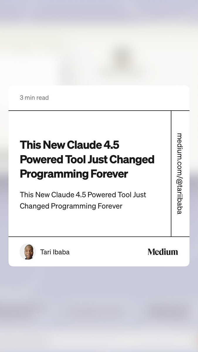 “This New Claude 4.5 Powered Tool Just Changed Programming Forever” by Tari Ibaba medium.com/coding-beauty/…