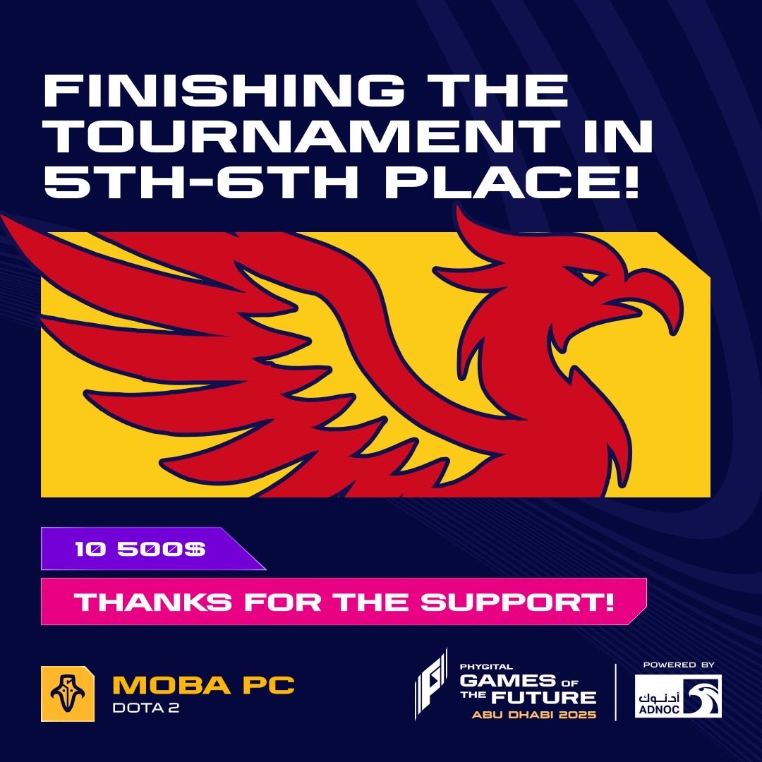 Dota 2 tournament at GOTF Abu Dhabi 2025 powered by ADNOC is officially over!
We finished in 5-6 place — thanks to everyone who supported us along the way! 💙

Match results &amp; VODs: bit.ly/3MBakzx