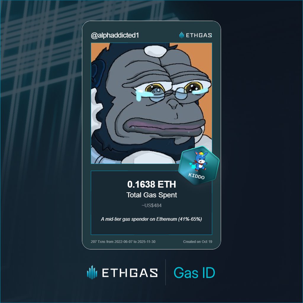 alphaddicted1's tweet image. Leveled up in the Great Gas Reckoning with ETHGas! 💪

Kiddo Jack status: 0.1638 ETH gas spent, 50 Beans earned—supporting the Gasless Future!

Claim your Gas ID at ethgas.com/community/gas-…