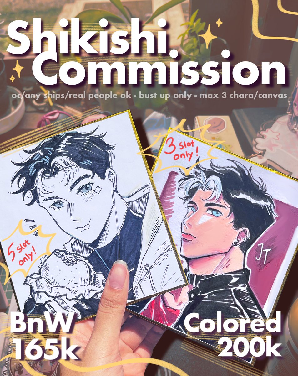 arararaiv's tweet image. Hi hi~ my commissions are finally open again! (ﾉ◕ヮ◕)ﾉ*:･ﾟ✧

this time we have:
✨Shikishi (8 slots), idr only!
✨Watercolor style (5 slots), idr &amp;amp; usd ok!
✨Full render style (3 slots), idr &amp;amp; usd ok!

More info on gform, link attached below,
 thank you lovelies! ♪(´▽｀)