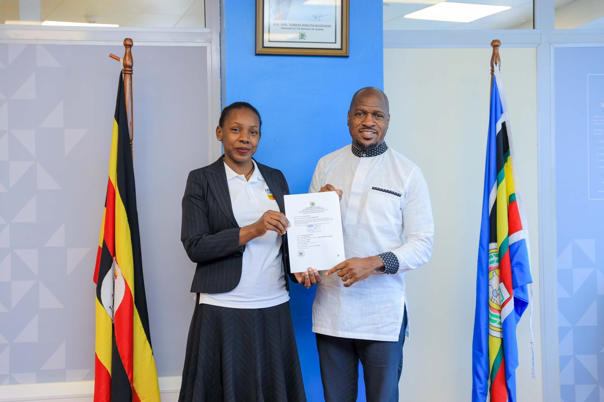 URSBHQ's tweet photo. Our role as the national intellectual property office enables us to support creatives in the arts industry by encouraging them to protect their works through registration, including copyright.  

This morning, we were honored to hand over a copyright registration certificate to renowned jazz artist Isaiah Katumwa, whose global artistry and related musical works are now fully protected.  Isaiah’s talent has seen him perform in concerts across the globe. 

As a Ugandan artist who believes in protecting creativity, we commend and honor his appreciation of the value of copyright protection. 
#CopyrightProtection