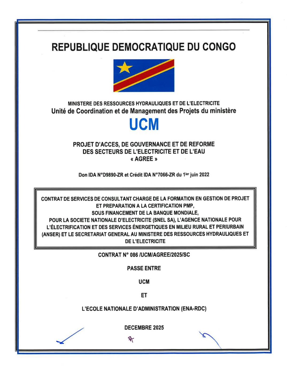 À l’issue d’un appel d’offres restreint, l’<a href="/EnaRDC_Officiel/">Ena RDC</a> a été sélectionnée pour exécuter, sur financement de la Banque mondiale (Projet AGREE), une mission de formation en gestion de projet et de préparation à la certification PMP®, au bénéfice des 60 cadres des institutions