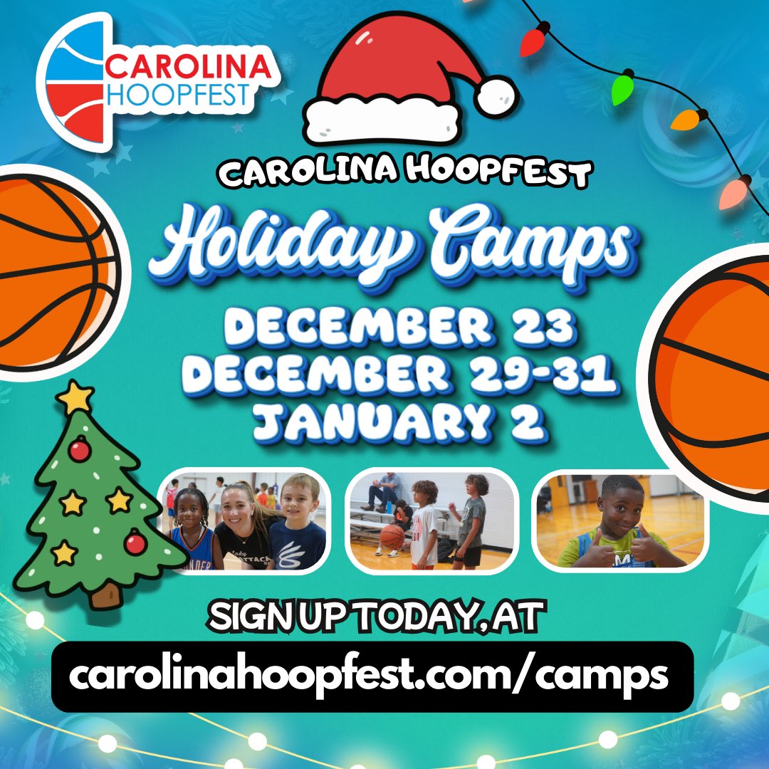 NChoopfest's tweet image. 🏀🎄Holiday Hoops! 🎄🏀
3 awesome camps are coming up! 
Sign up at carolinahoopfest.com/camps