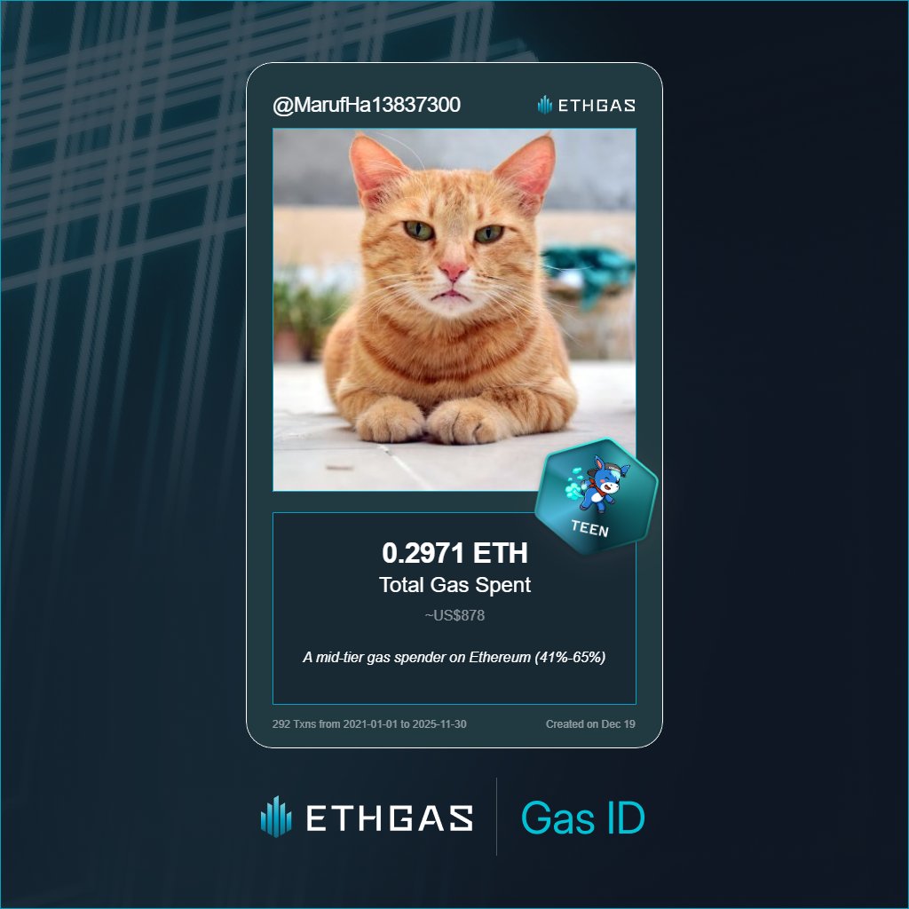 Leveled up in the Great Gas Reckoning with ETHGas! 💪

Teen Jack status: 0.2971 ETH gas spent, 120 Beans earned—supporting the Gasless Future!

Claim your Gas ID at ethgas.com/community/gas-…