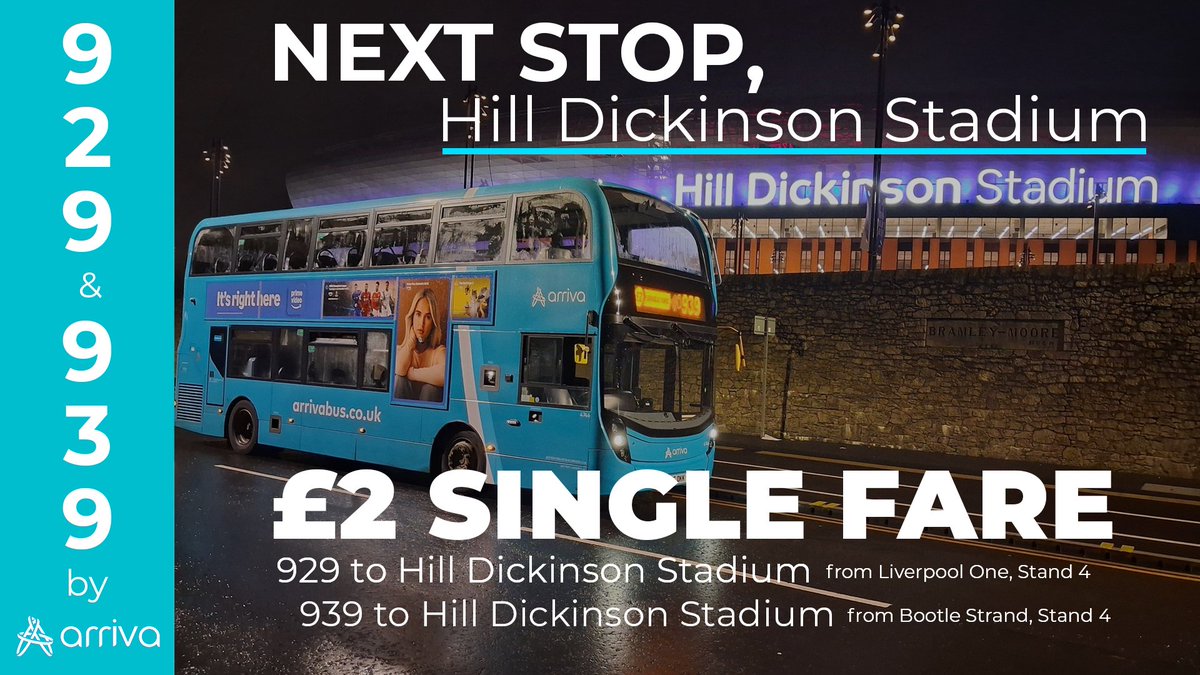 arrivanorthwest's tweet image. Heading to Hill Dickinson for @Everton VS @Arsenal 
🕒Kick off at 8pm tomorrow 
🔵 Hop on service 929 at Liverpool ONE (stand four) or service 939 from Bootle, stand four.
@Efc_fanservices @merseytravel