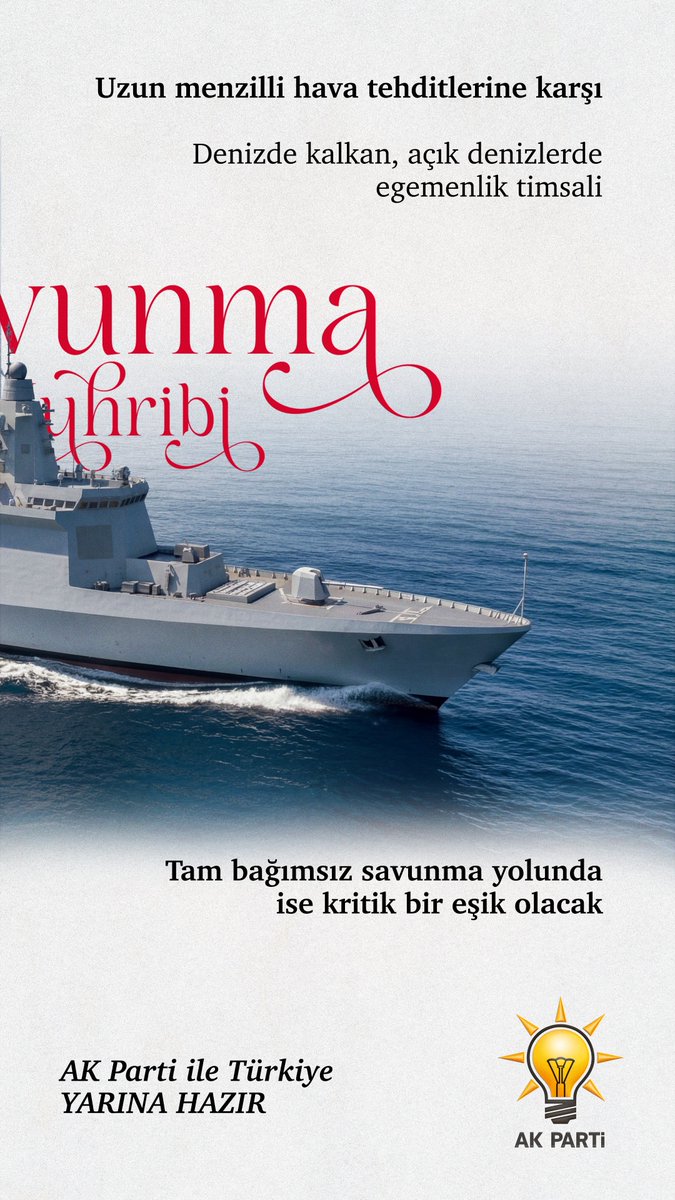 Türkiye Yüzyılı’nda milyonlarca eserimizden biri olan TF-2000 Hava Savunma Harbi Muhribi ile
#YarınaHazırız