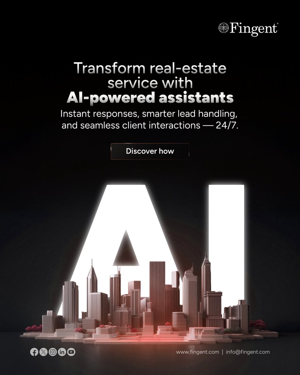 Elevate real-estate experiences with AI-powered assistants that respond instantly, manage leads smarter, and support clients around the clock.

👉 Discover how fingent.com/usecases/real-…

#RealEstateTech #AI #PropTech #ClientExperience #LeadManagement #DigitalTransformation #Fingent