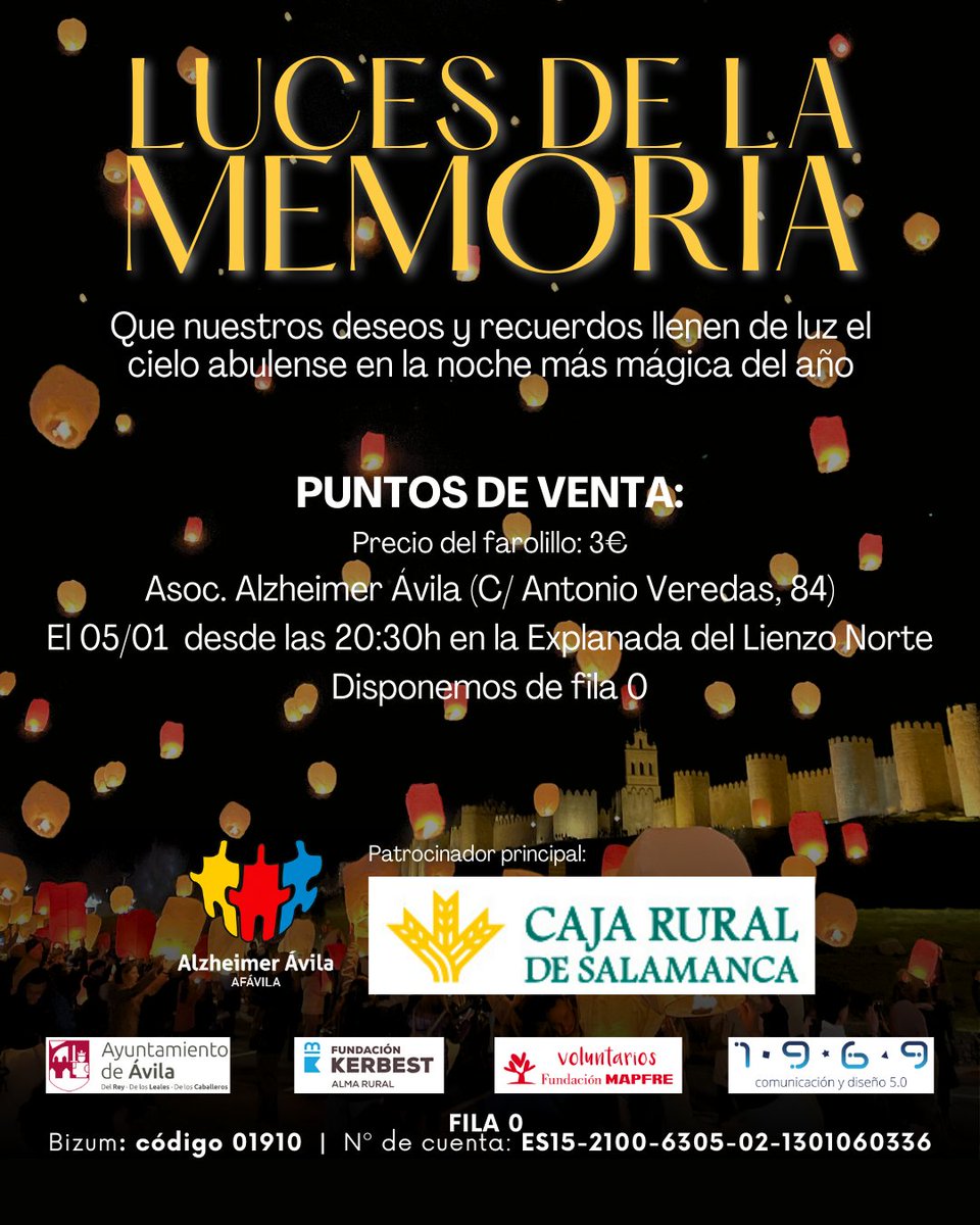 👑En la noche más mágica del año volverán Las Luces de la Memoria. 
Que nuestros deseos y recuerdos llenen de luz el cielo abulense 
Agradecemos de corazón a <a href="/CRSASALAMANCA/">Caja Rural de Salamanca</a>  por ser nuestro patrocinador principal y colaborar en este evento tan significativo.