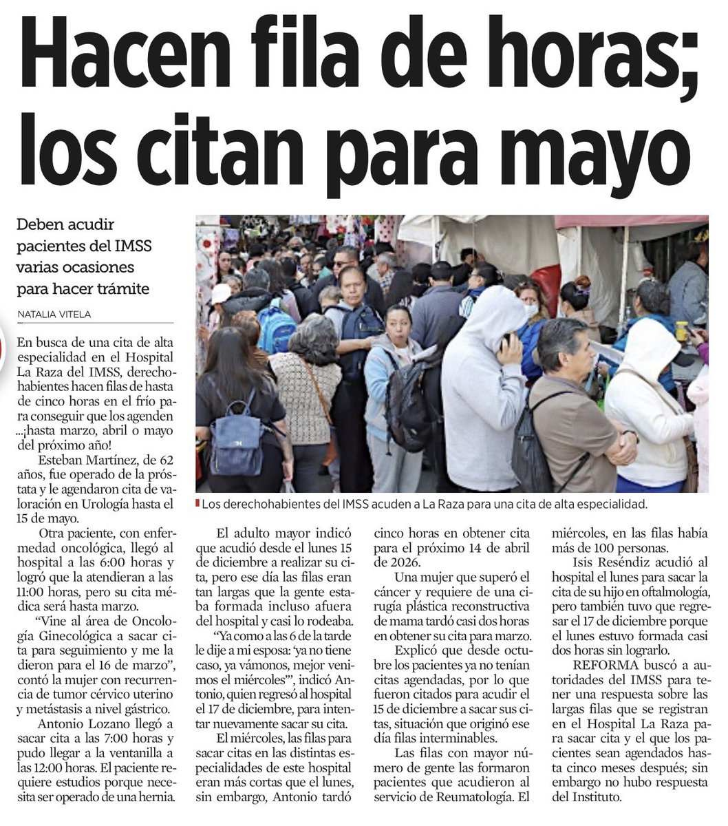 JoseMarioMX's tweet image. Cinco horas de fila, en el frío, para obtener una cita médica dentro de cinco meses. Pacientes con cáncer, posoperados, adultos mayores. No es una falla aislada: es un sistema que convirtió el derecho a la salud en una prueba de resistencia. No te niegan la atención; te la…