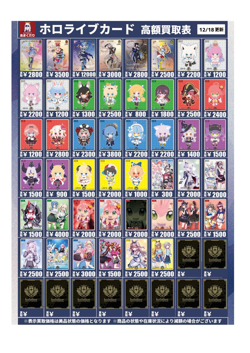 🔷ホロカ 買取情報🔷 ホロライブカードゲームの買取表です！！ お